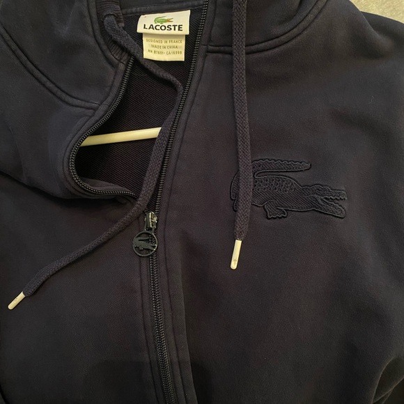 LACOSTE navy blue zip up sweater with embroided logo - Picture 2 of 7